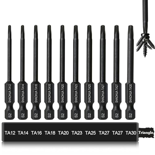 10PCS Triangle Screwdriver Set, 2.5Inch Long Triangle Screwdriver, Magnetic Screwdriver Bit Set, S2 Steel Screwdriver Drill Bit Set,1/4 Hex-Shank Drill Bit Set, Sizes TA12/14/16/18/20/23/25/27 (x2)/30