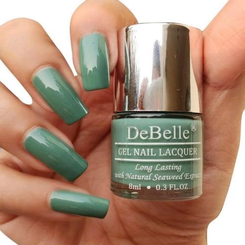 Image of DeBelle Gel Nail Lacquer Asparagus Fern (Sea Green) 8ml Enriched With Natural Seaweed Extract, Cruelty Free, Toxic Free (Glossy Finish)