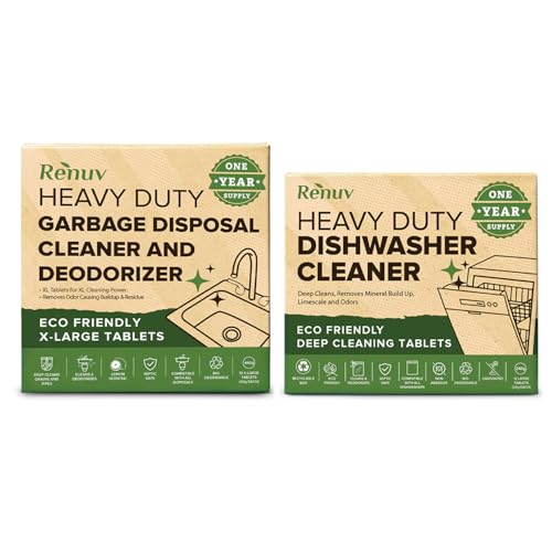 Image of Renuv Garbage Disposal Cleaner + Dishwasher Cleaner Bundle | Heavy Duty Kitchen Appliance Deep Cleaning, Descaling and Deodorizing, 12 Tablets of each