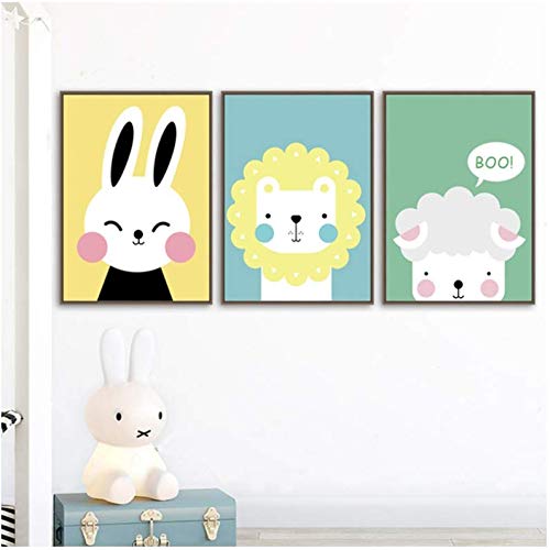 Toile peinture lapin lion mouton sans cadre pour relooker facilement un mur vide
