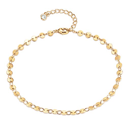 Dainty Gold Coin Bracelet,14K Gold Plated Disc Chain Bracelet,Link Chain Bracelets for Women