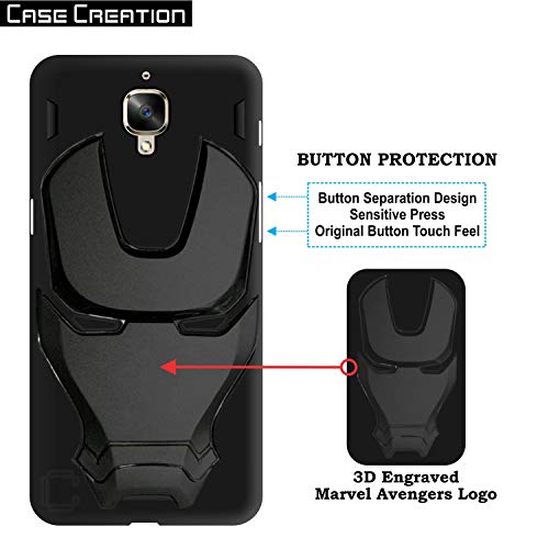 Image of COVERLY Official 3D Touch Feel Trending Marvel Avengers Logo Mask Soft Rugged Grip Silicone Iron Man Super Power Cartoon Movie Silicone Matte Back Cover for Oneplus 3T - Black (2018)