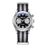 Addiesdive 38mm Mens Chronograph Watch with Japanese VK64 Quartz, Vintage Military Style Nylon Strap Watch, 100M Water Resistant,Black