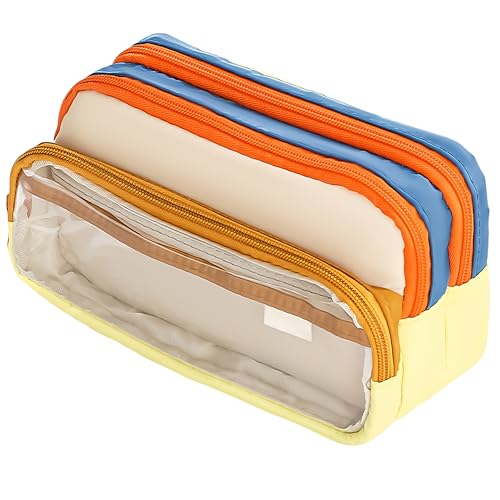 UIVXXUD Estojo Transparente de 4 Camadas com Grande Capacidade para Lápis - Estojo Organizador para Maquiagem E Materiais de Escritório Em Estilo Japonês Estético (Laranja)