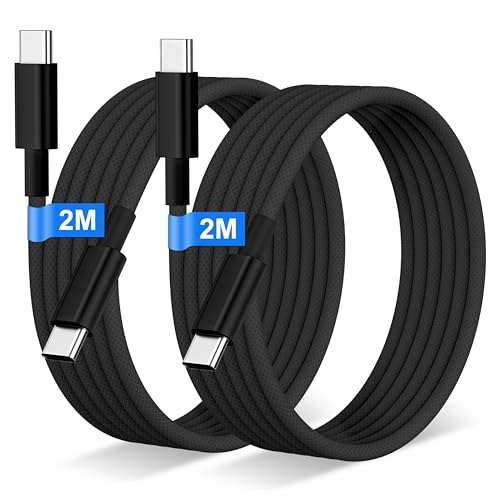 2Pack 2M Cable USB C a USB C para iPhone17/16/Pro/Max/Mini, 60W Trenzado Nylon Cable USB Tipo C Carga Rápida de Datos Cargador de Teléfono Tipo C para Samsung Galaxy S24 Pixel Sony iPad MacBook(Nero)