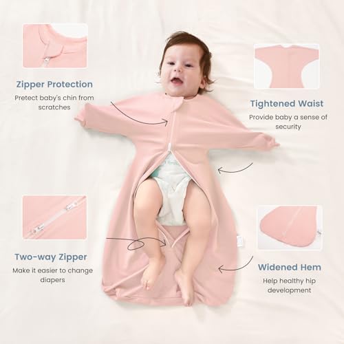 Image of ZIGJOY Swaddle Sleep Sack 6-12 Months, 0.5 Tog Baby Wearable Blanket | Rayon Made From Bamboo, Soft & Cool & High Stretchy. 2-way Zipper for Easy Diaper Changes. Long Sleeves Allow Self-soothing