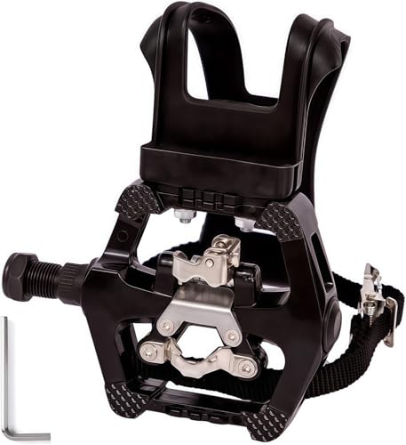 YBEKI Pro-Grade SPD Spin Bike Pedals and Straps/Toe Clip for Indoor Exercise Cycling & Spin Peloton/Schwinn/Sunny/Bikes Compatible, 9/16