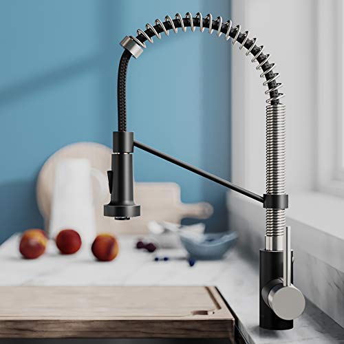 Kraus KPF-1610SFSMB Bolden 18-Inch Commercial Kitchen Faucet with Dual Function Pull-Down Sprayhead in All-Brite Finish, Spot Free Stainless Steel/Matte Black