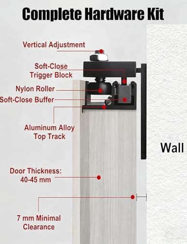 Concealed Sliding Barn Door Hardware Kit with Soft Close System, Invisible Closet Door Track for Hidden Sliding Doors, Ghost Track - 63in (160cm) Easy Install