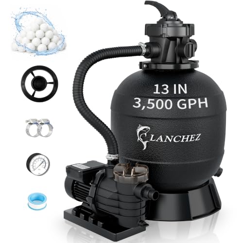 Image of LANCHEZ Sand Filter Pump for Above Ground Pool, Pool Pumps Above Ground, Pool Sand Filter with 7-Way Valve, 13in(3,500GPH)