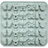 ScivoKaval Baby Shower Silicone Mold with Onesie Pacifier Bottle Baby Footprint Bear Carriage Mold for Chocolate Cake Candy Gummy Cupcake Decoration Party Cupcake Topper