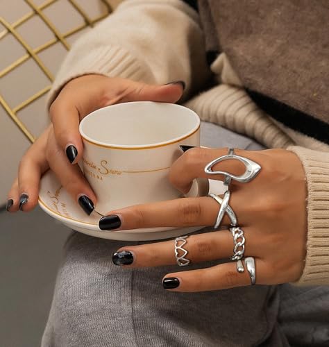 Florideco 10 PCS Chunky Gold Rings for Women Non Tarnish 18K Gold Plated Stackable Rings Adjustable Open Statement Ring Set3