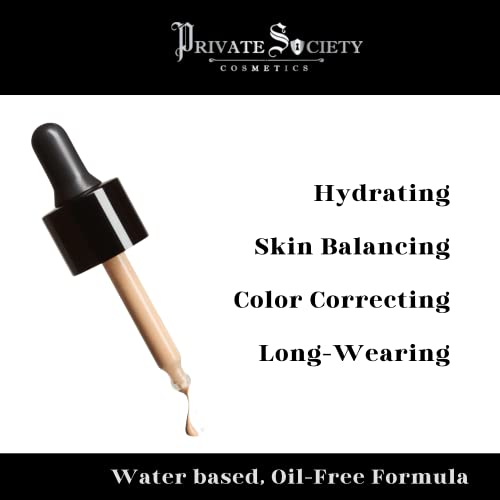 Private Society Cosmetics Luxury Beauty Products - Drops Of Perfection Buildable Coverage Foundation - Skin Balancing & Hydrating Primer Infused Color Correcting Water-Based Oil-Free Formula - Light #TOP2