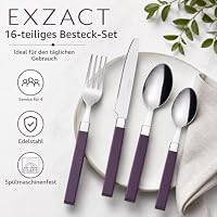 EXZACT 16 teilig Edelstahl Besteckset Farbe Griffe Lila für Familienessen – Ansicht 5