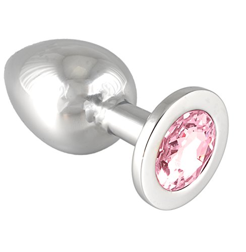 Rimba Plug anal, LARGE avec cristal (unisexe) Rose/Argent Ø 4 x 9,7 cm