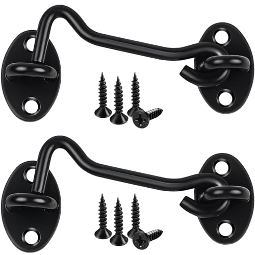 Jeboler Hook and Eye Latch 4 Inch 2 Pcs Stainless Steel Black Cabin Hooks