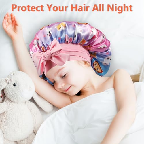 Kids Satin Bonnets (2 Pack) - Soft Silk Bonnets for Sleeping, Elastic Tie Band3