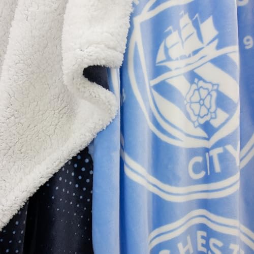 Manchester City FC Official Fleece Blanket | Super Soft Warm Throw with Sherpa Reverse, Tackle Design | Perfect For Home, Bedroom, Sleepovers & Camping | Size 120 x 150cm - Image 2