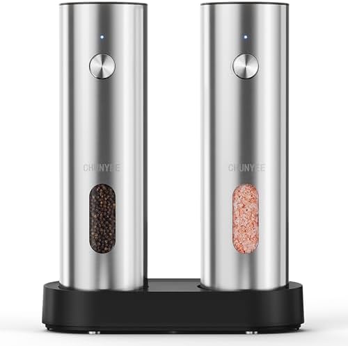 Electric Salt and Pepper Grinder Set with Rechargeable Base - Upg...