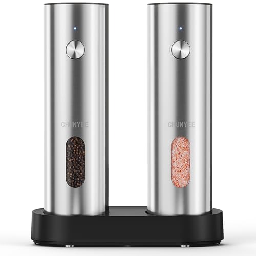 Electric Salt and Pepper Grinder Set with Rechargeable Base - Upg...