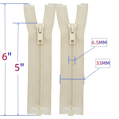 Image of MebuZip 2PCS #5 5 Inch Separating Jacket Zippers Resin Zipper Molded Plastic Zippers Bulk for Sewing Coat Jackets Clothes (Beige)