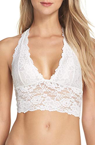 Free People XS Intimately White Floral Lace Halter V-Neck Bralette Bra T-Strap Back - Image 4