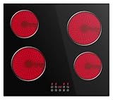 Piano cottura in ceramica da incasso a 4 fuochi, piano cottura elettrico STARCHARTS a 4 fuochi con potenza totale 6000 W, timer, blocco bambini, vetro nero