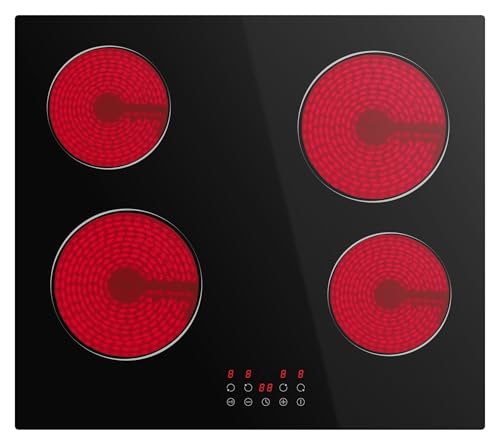 Placa de cerámica integrada de 4 quemadores, cocina eléctrica STARCHARTS de 4 zonas, con potencia total de 6000 W, temporizador, bloqueo infantil, vidrio negro