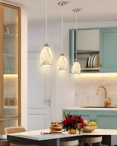 Image of Globe Glass Pendant Lamp Shade Only Light Fixtures Replacement for Mini Pendant Light Art Glass Lamp Covers for Kitchen Island Table lamp glass shade replacement Green Marble