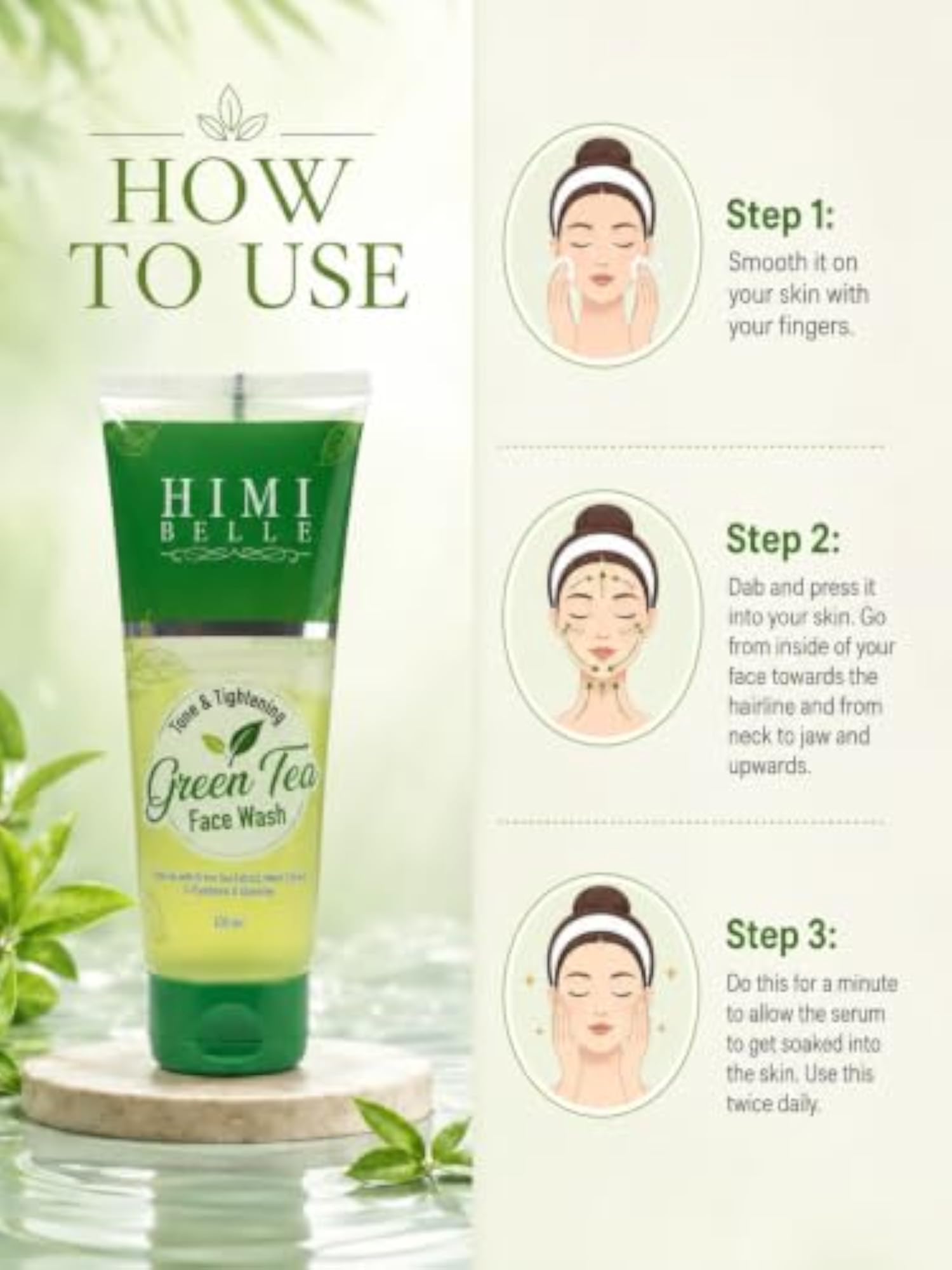 Himi Belle Green Tea Purifying Face Wash, Gentle Cleanser