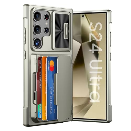 GooseBox for Samsung Galaxy S24 Ultra Wallet Case with RFID Blocking Card Holder & Camera Cover & Kickstand Full Body Shockproof Case for S24 Ultra 6.8Inch 2024-Champagne Primary Titanium(Upgraded)