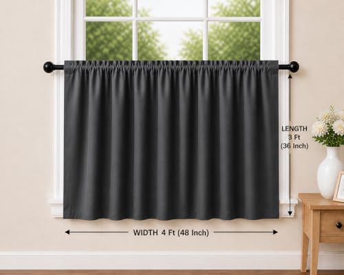 Image of Valance Blackout Rod Pocket Pattern Curtain Pack of 1 Piece, Kitchen Curtain | 3 Feet - Grey