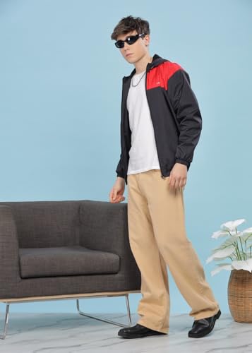 Image of Dollar Men's Polyester Colourblock Windcheater Jacket With Zipper Pockets and Hood