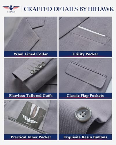 Hihawk Men's Slim Fit Blazer, Two Button Casual Solid Jacket, Daily Lightweight Sport Coat.3