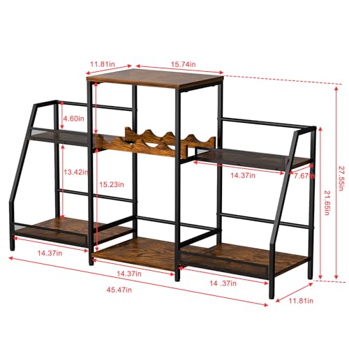 Hayexiha Liquor Cabinet with Fences, Wine Rack Freestanding Floor, 4 Tier Trapezoidal Bar Stand, Expanded Capacity Bar Cabinet for Liquor & Wine Storage - Thumbnail 2