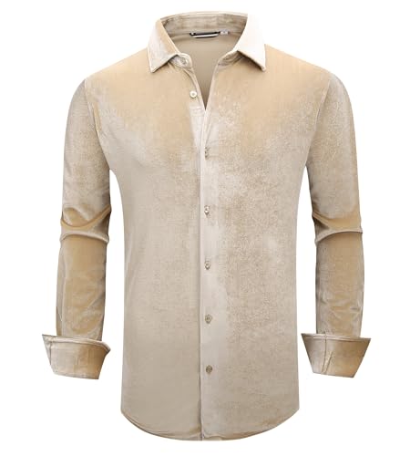 Alex Vando Mens Velvet Shirts Regular Fit Long Sleeve Soft Stretch Casual Button Down Shirt