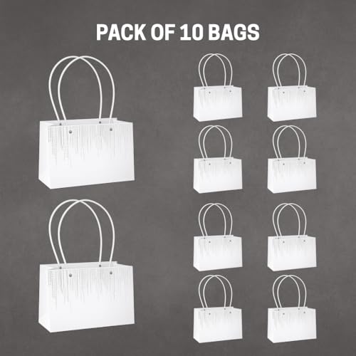 Image of Oasis Pack of 10 White Texture Print Flower Hamper Bags | Premium Floral Packaging Bags for Rakhi Gift Hampers, Flower Bouquets, Wedding, Return Gifts, Decorative Presentation & Florist Supplies