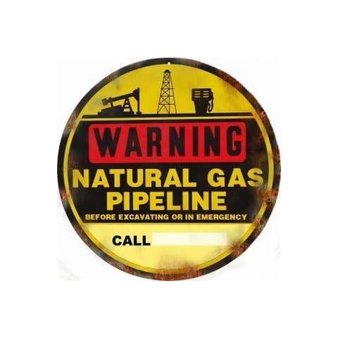 Inga Cartel redondo de metal con texto en inglés "Vintage Warning Gas Natural Pipeline Pipeline "Metal Tin Sign 8 x 12" Cover