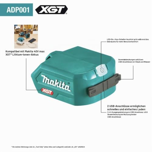Makita DEAADP001G USB-Ladegerät mit Zwei Anschlüssen für XGT ADP001G – Ansicht 2