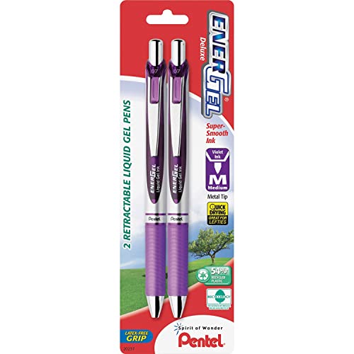 Pentel EnerGel Deluxe RTX Retractable Liquid Gel Pen, 0.7mm, Metal Tip, Violet Ink, 2 Pack (BL77BP2V)