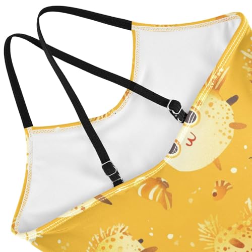 KLL Cute Cartoon Puffer Fishs Girl 1 Piece Swimsuit Summer Swimming Suits with Adjustable Straps UPF 50+4