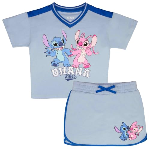 Image of Disney Princess, Lilo and Stitch, Minnie Mouse, Moana and Frozen Girls 2-Piece Sets - Short Sleeve T-Shirt and Skort for Kids