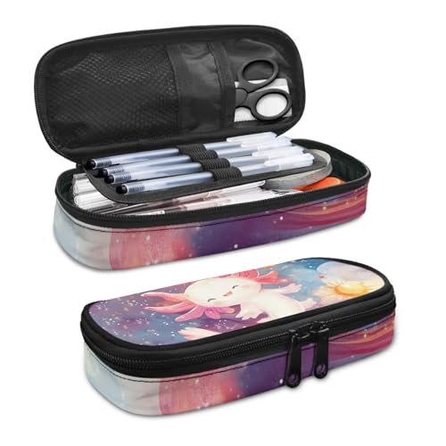 Image of Galaxy Axolotl Pen Case for Kids Big Capacity Pencil Case with Mesh Pocket Lightweight Pencil Box with Zipper Back to School