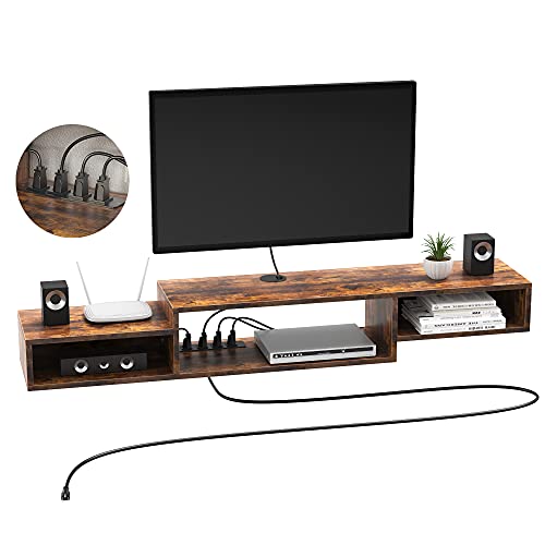 La Mejor Selección de Panel de Tv - los más vendidos. 48 FABATO Mueble para TV - Repisas Flotantes de Pared con 4 Enchufes - Estante Multimedia de Madera - Ideal Sala de Estar o recamara - Almacenamiento Debajo de la TV (Marrón, 59'')