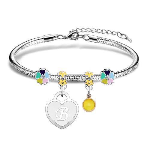 Hcvone Bracciale Iniziale Con Donna Ragazza Amica Sorella Compleanno Natale Ispirazione Regali Regolabili Ciondolo Con Lettera A-Z Colore Argento Bracciale Gioielli (B)