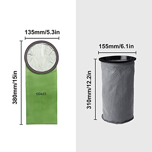 Image of Smilefil Round 6QT Intercept Micro Filter Paper Bags 100431 & Round Reusable Micro Cloth Filter Bags 100564 Replacement Fits for Proteam Cylindrical 6 Quart Backpack Vacuum Cleaners