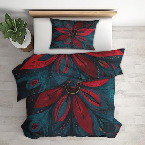 African Art Duvet Cover Sets Double, Floral Bedding Duvet Cover Set 3 Piece, African Art Bedroom Decor Bed Set&Gift Super Soft Microfibre With 2 Pillowcase, No Comforter LS1041 - Image 7