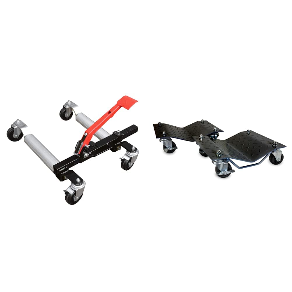 Photo 1 of (used)(missing one wheel) Sunex 1500-Pound Wheel Dolly & Wen 73017T 3000-Pound Capacity Vehicle Dollies with Brakes,