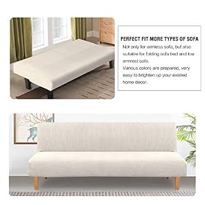 HVERSAILTEX Armless Futon Cover Stretch Sofa Bed Slipcover Protector Elastic Feature Rich Textured High Spandex Small Checks Jacquard Fabric Futon Cover Machine Washable Ivory