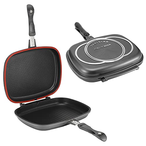 Listado de Sartenes para tortilla , tabla con los diez mejores. 41 Sartén de Doble Cara Antiadherente de Aluminio para Parrilla y Tortilla, Abatible con Mango Anti Quemaduras, Suministros de Cocina de 12,6